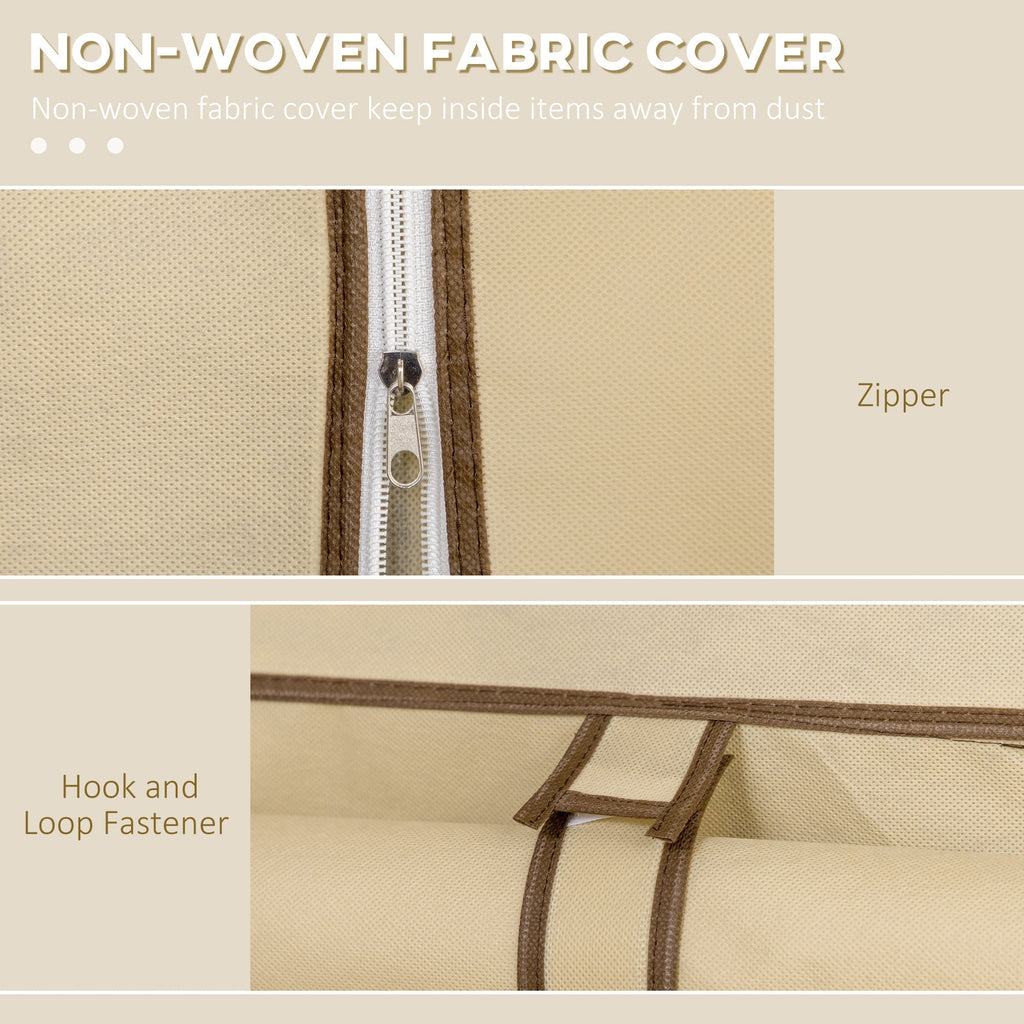 fabric wardrobe with 8 shelves and 2 bars, portable wardrobe with roller shit, 125x43x162.5cm, beige - Borgè
