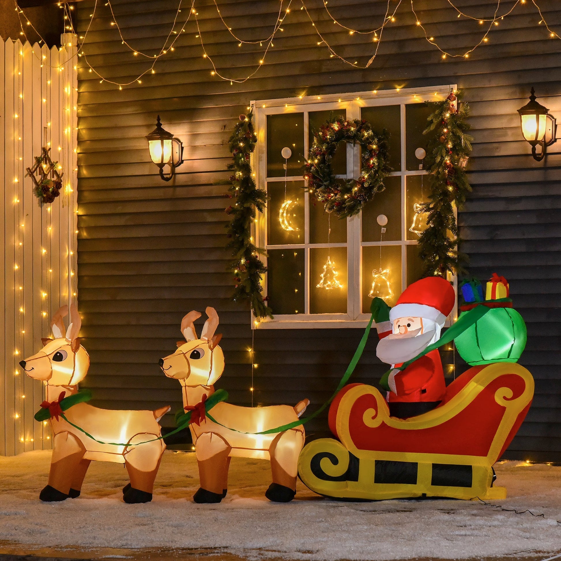 Inflatable Santa Claus with Sled and 2 reindeer and LED lights | 240CM - Borgè