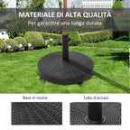 Round Garden Umbrella Base with 4 Wheels and Brakes, Metal and Resin Umbrella Base, for Ø38/48 mm Umbrella Poles, Ø52x41 cm, Black - Borge' Group Limited