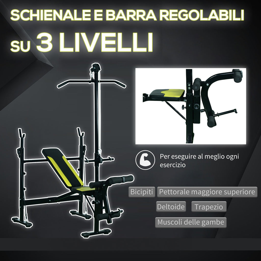 Multifunction bench fitness station with adjustable backrest on 3 levels support legs and upper bar - black - Borgè