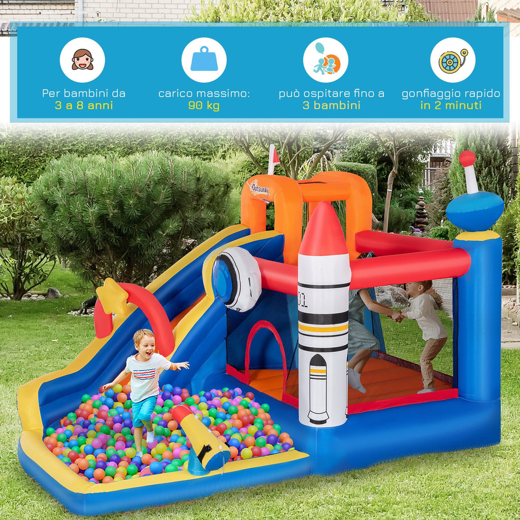 Inflatable Game for Children 3-8 Years Space Theme with Bag, 11 Stakes and Patches Included, 340x270x227 cm - Borge' Group Limited