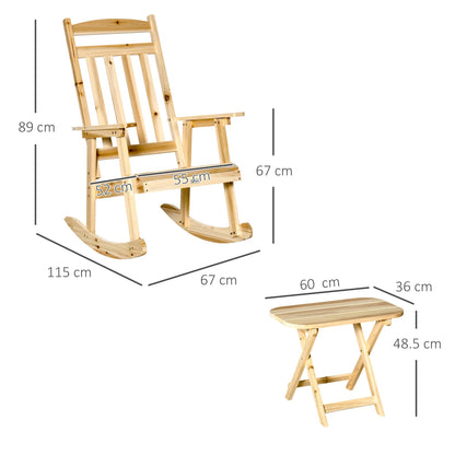 Outsunny set 2 pcs garden furniture with rocking chair and folding table in fir wood - Borgè