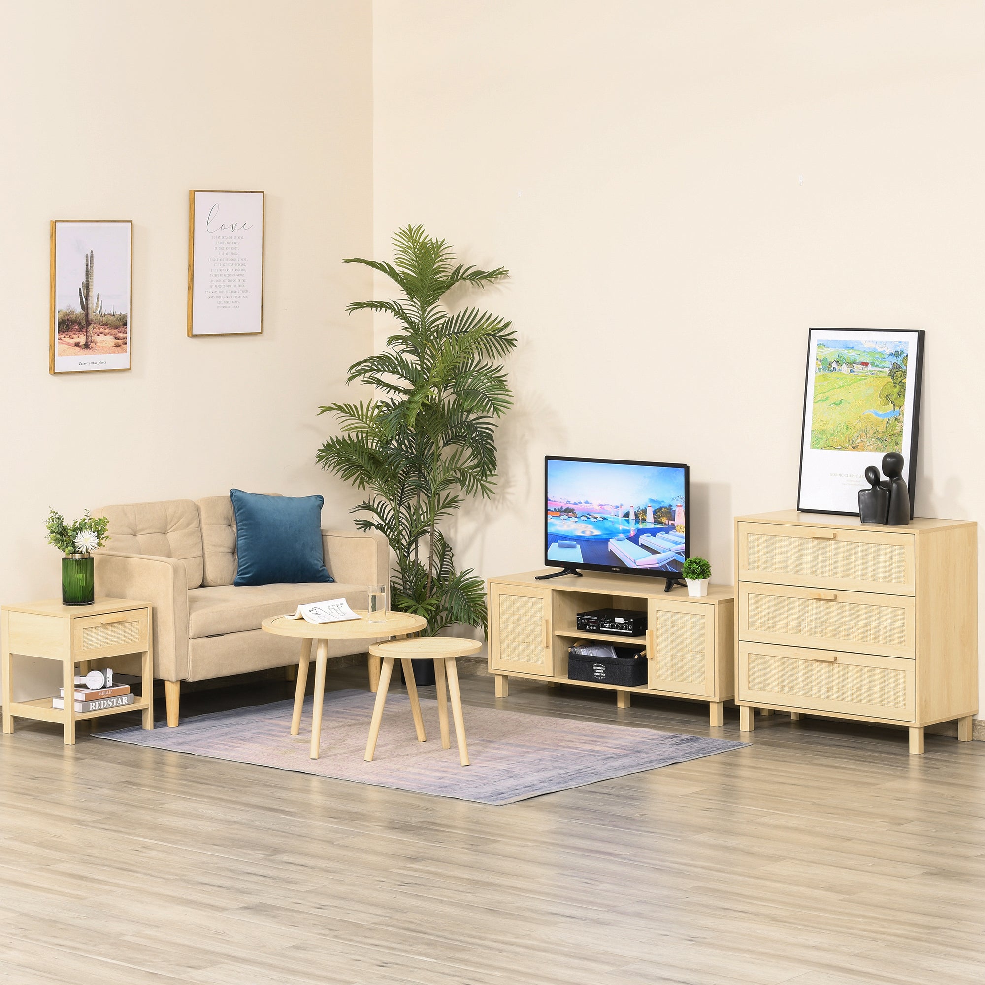 Homcom modern bedside table with drawer and lower storage shelf, in mdf, 40x40x48 cm, wood color - Borgè