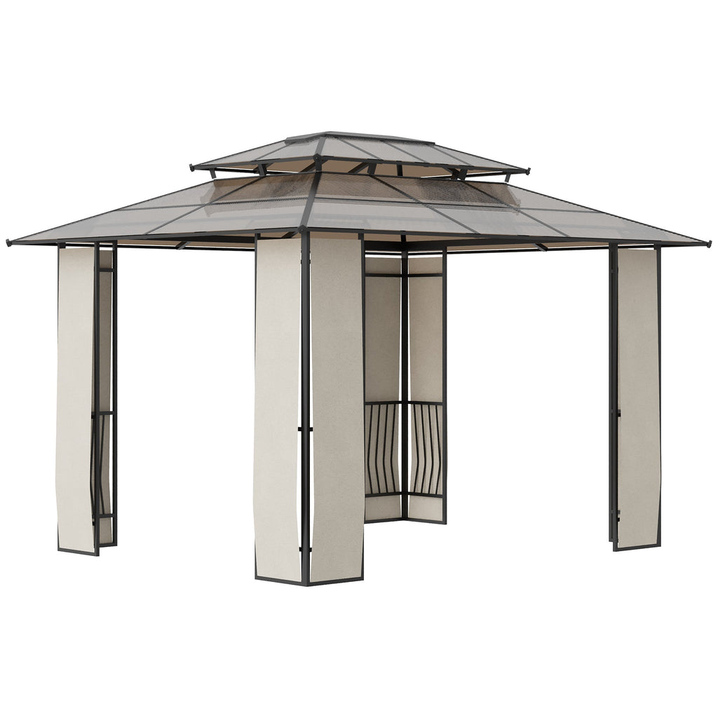 3.7x3m Garden Gazebo with 2-Tier Polycarbonate Roof, Steel and Aluminum, Brown - Borge' Group Limited
