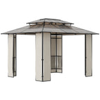 3.7x3m Garden Gazebo with 2-Tier Polycarbonate Roof, Steel and Aluminum, Brown - Borge' Group Limited