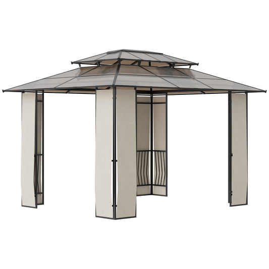 Outsunny garden gazebo 3.65x3m with 2 -level polycarbonate roof, steel and aluminum, brown - Borgè