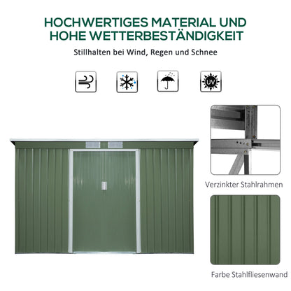 Outsunny Garden house door gate tools in steel sheet metal with sliding doors, 280x130x172cm, light green - Borgè