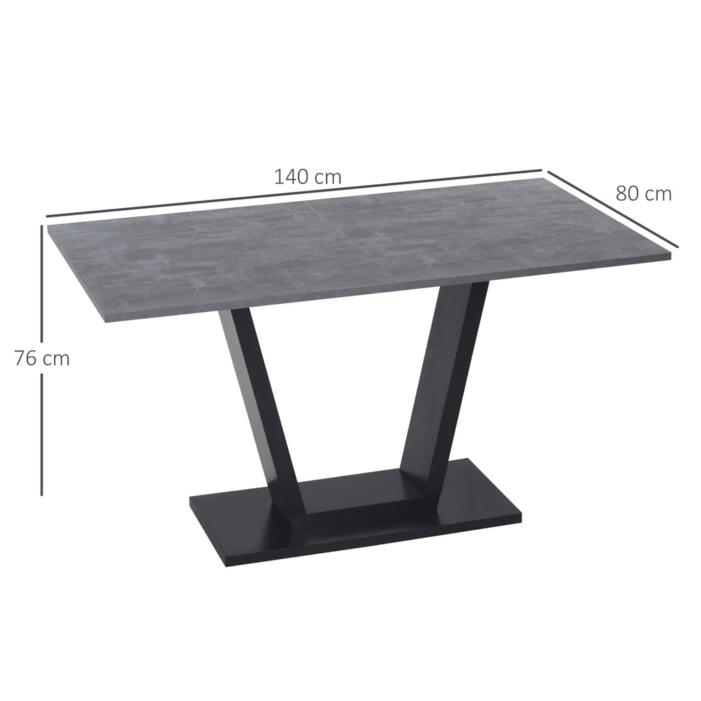 dining table for 4-6 people with marble effect and steel base, 140x80x76cm, black - Borgè