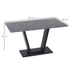dining table for 4-6 people with marble effect and steel base, 140x80x76cm, black - Borgè