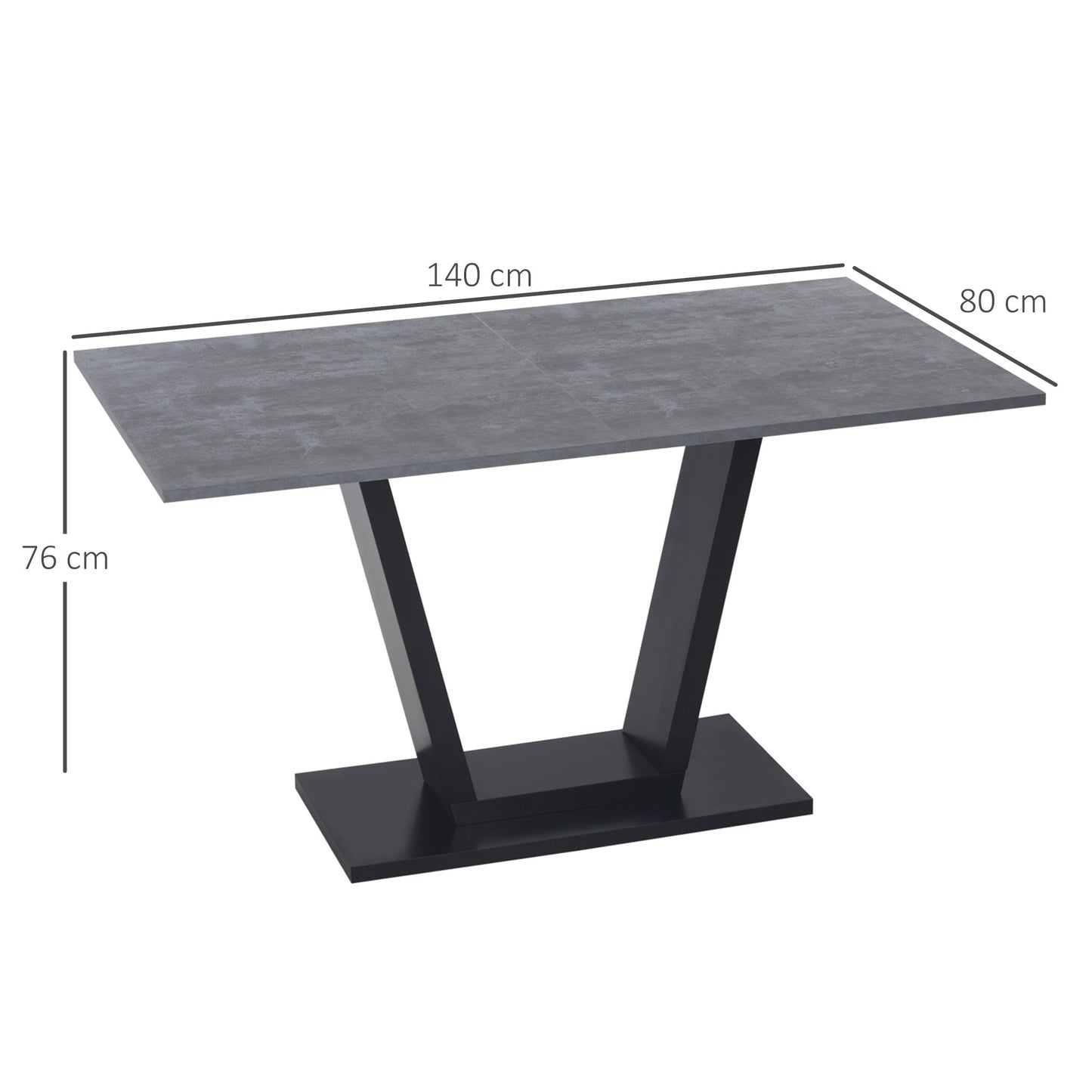 dining table for 4-6 people with marble effect and steel base, 140x80x76cm, black