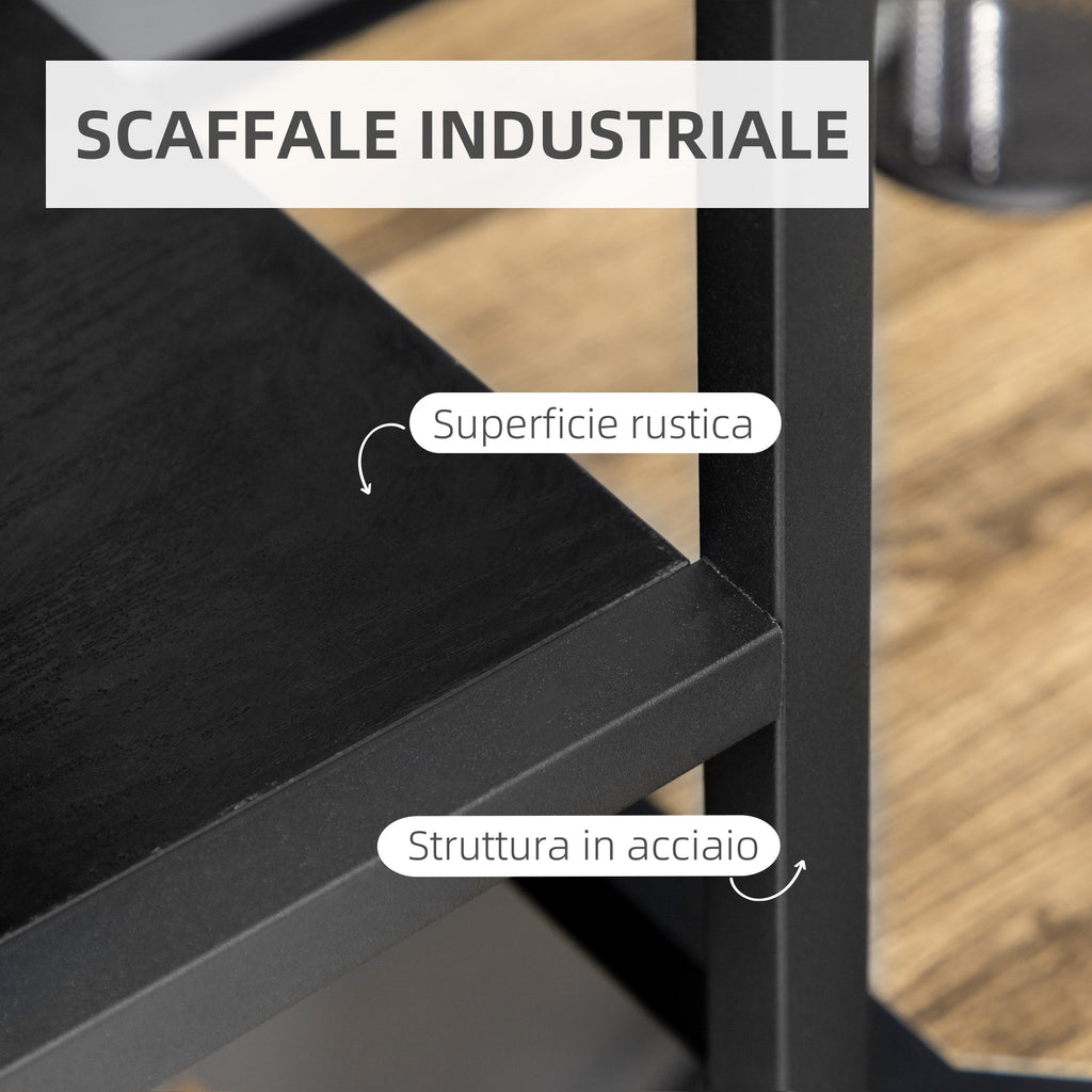 Mobile 7 -level bookcase in chipboard and steel for living room, bedroom and office, 83x34x180 cm, black - Borgè