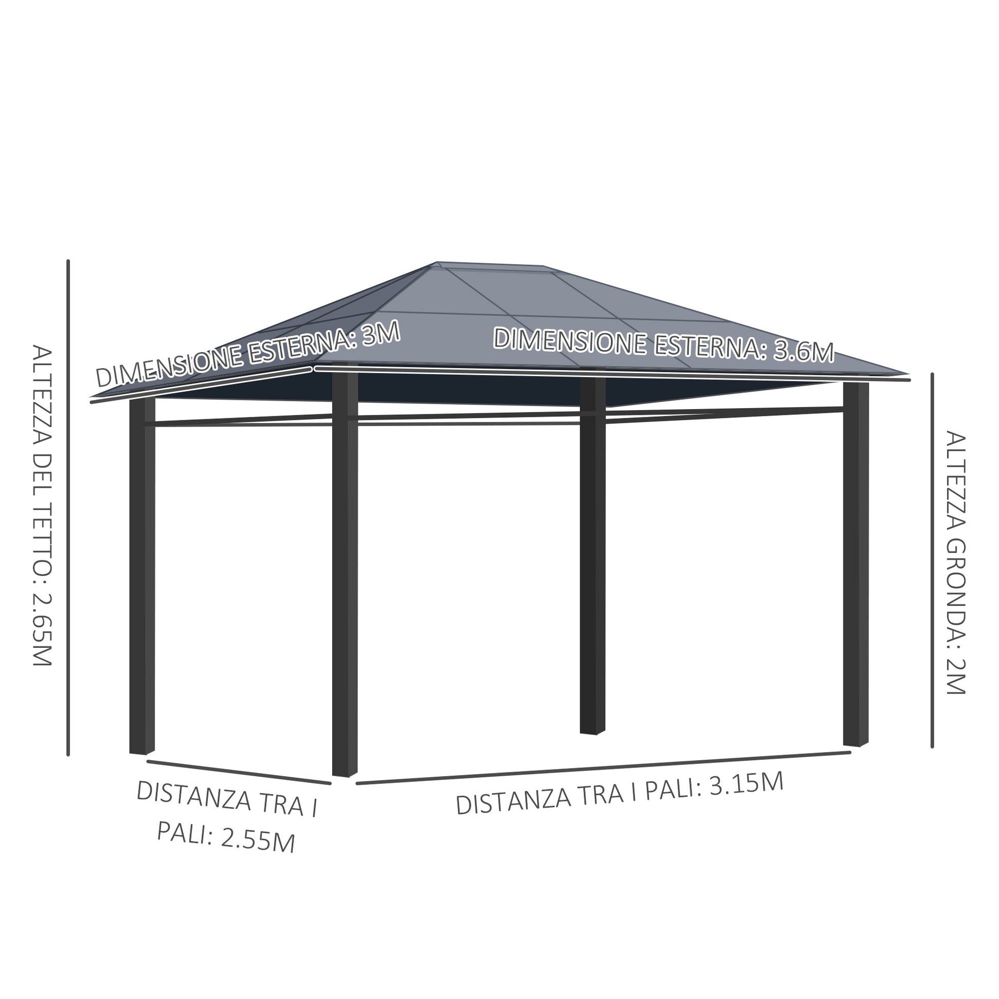 Outsunny garden gazebo 3.6x3m with anti -UV polycarbonate roof and curtains, Grey - Borgè