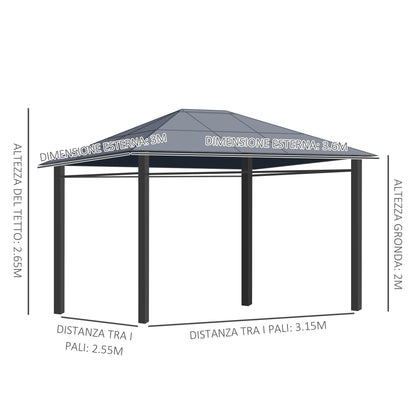 Outsunny garden gazebo 3.6x3m with anti -UV polycarbonate roof and curtains, Grey - Borgè