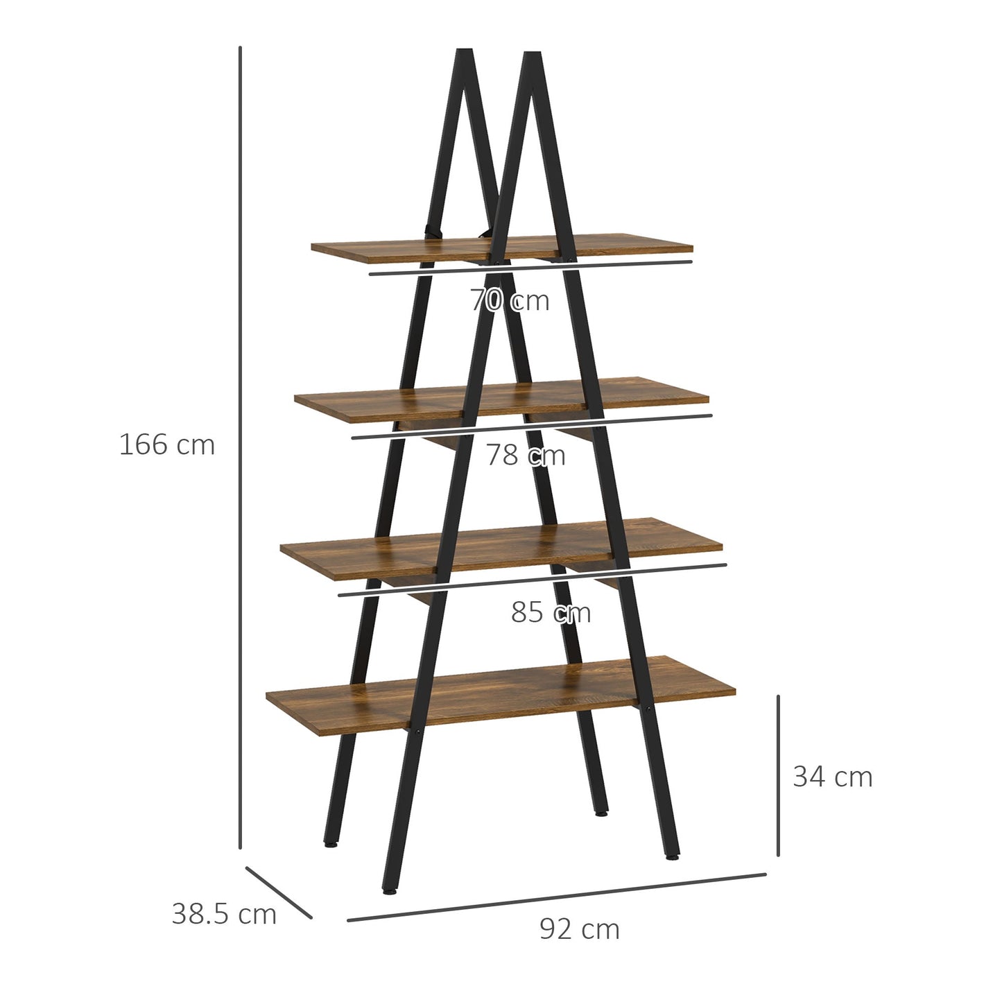 Homcom shelf bookcase 4 levels in chipboard and steel to a - Borgè