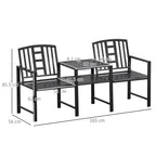 Modern 2-Seater Garden Bench with Table and Umbrella Hole Outdoor Furniture 165x56x85.5cm Black - Borge' Group Limited