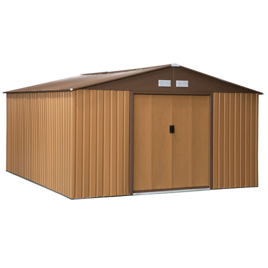 Garden house Metal Garden Shed, Outdoor Storage Tool House with Ventilation Slots, Foundation Kit and Lockable Sliding Double Doors, Yellow - Borgè