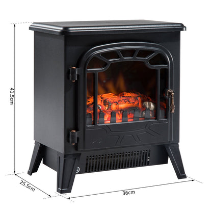 electric fireplace from the ground with adjustable flame effect 900W/1800W, black, 36x25.5x41.5cm - Borgè