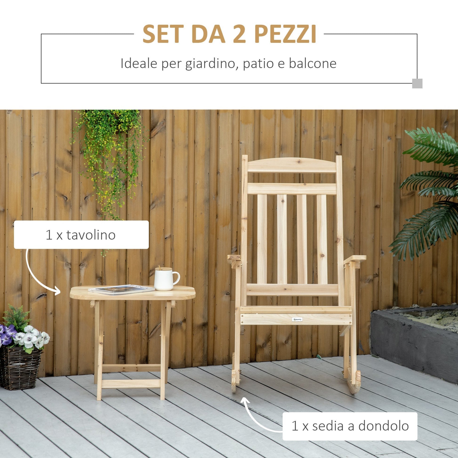 Outsunny set 2 pcs garden furniture with rocking chair and folding table in fir wood - Borgè