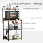 Kitchen Mobile 4 shelves and steel hooks and wood 60x40x125cm, wood - Borgè