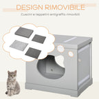 Wooden Cat House with 2 Pillows and Removable Scratching Posts, Grey, 41x30x36cm - Borge' Group Limited