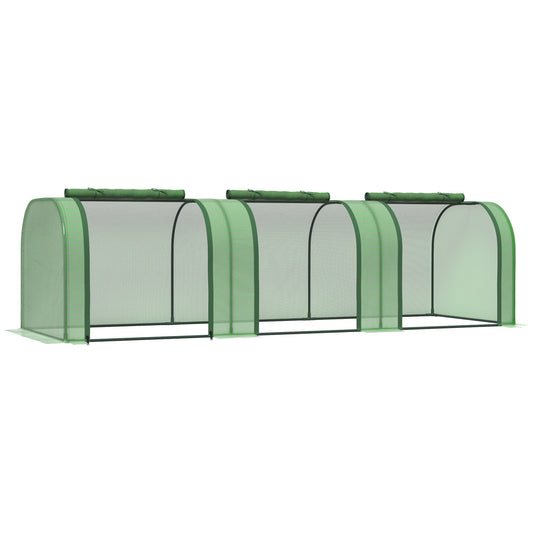 Outsunny Steel and PP Plastic Tunnel Garden Greenhouse with Roll-Up Doors, 295x100x80 cm, Green - Borgè