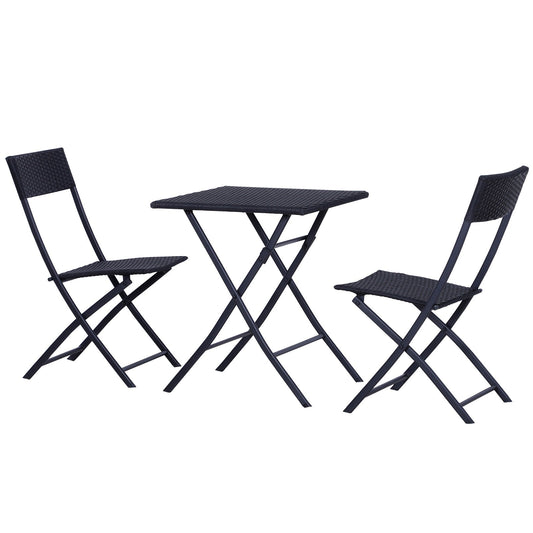 Outsunny garden furniture in rattan set 1 table and 2 folding garden chairs 3pz black - Borgè