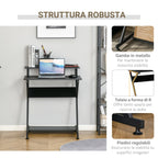 Table PC Room Road with raised monitor shelf, wooden office desk, 70x60x85.5cm - Black - Borgè