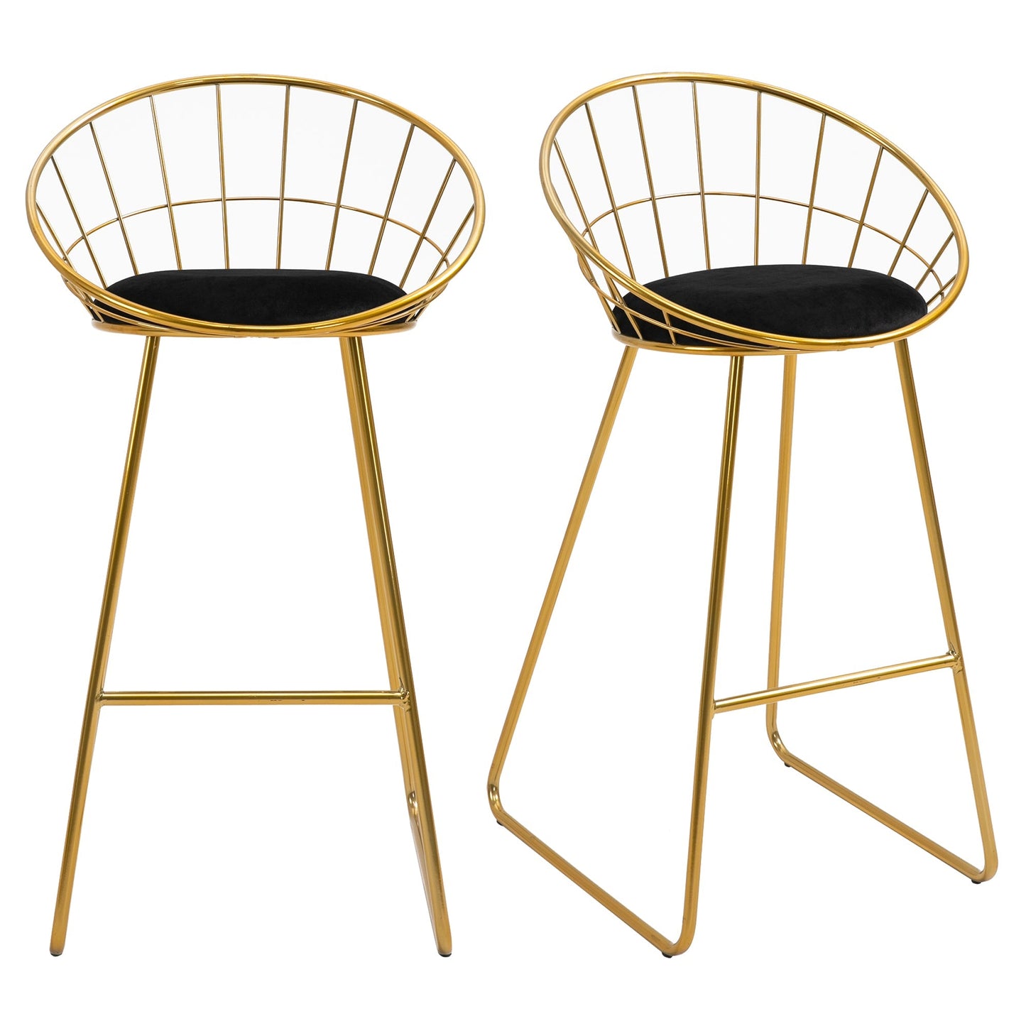 GOLDENBAR | Set of 2 High Bar Stools with Velvet Cushion - Borgè