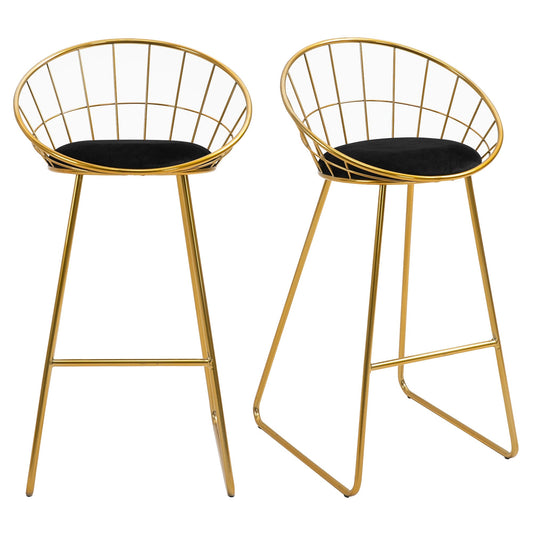 GOLDENBAR | Set of 2 High Bar Stools with Velvet Cushion