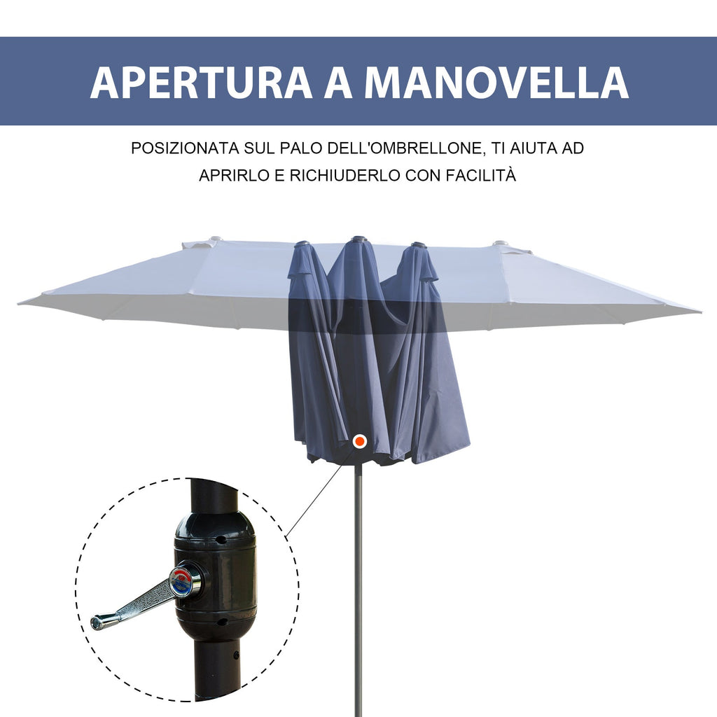 Double Garden Umbrella with Crank Opening, Steel and Polyester, 460x270x240 cm, Blue - Borge' Group Limited
