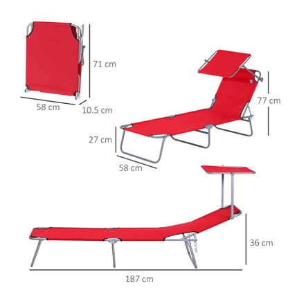 Outsunny folding garden deckchair with adjustable roof and backrest reclining at 4 levels, red - Borgè