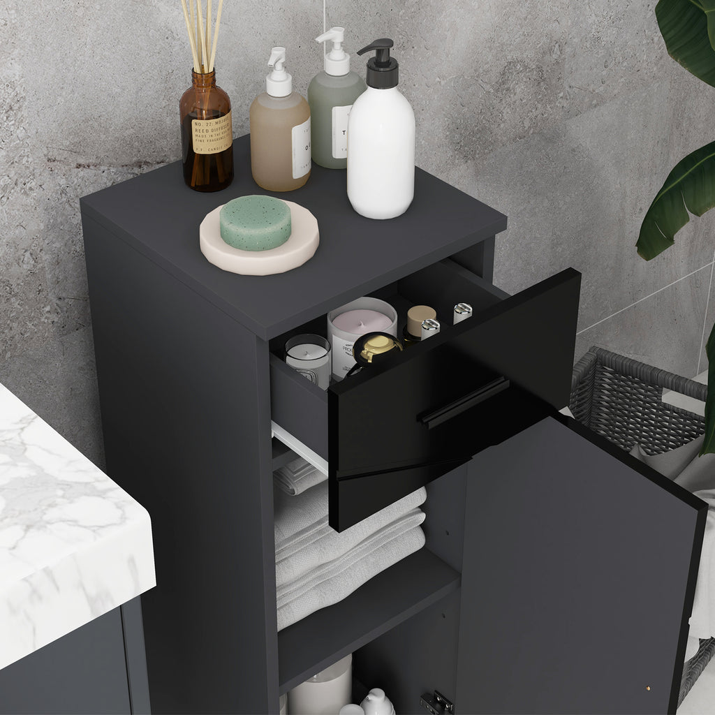 Kleankin Bathroom Cabinet in chipboard with drawer and 2nd levels adjustable, 30x30x82 cm, black and gray - Borgè