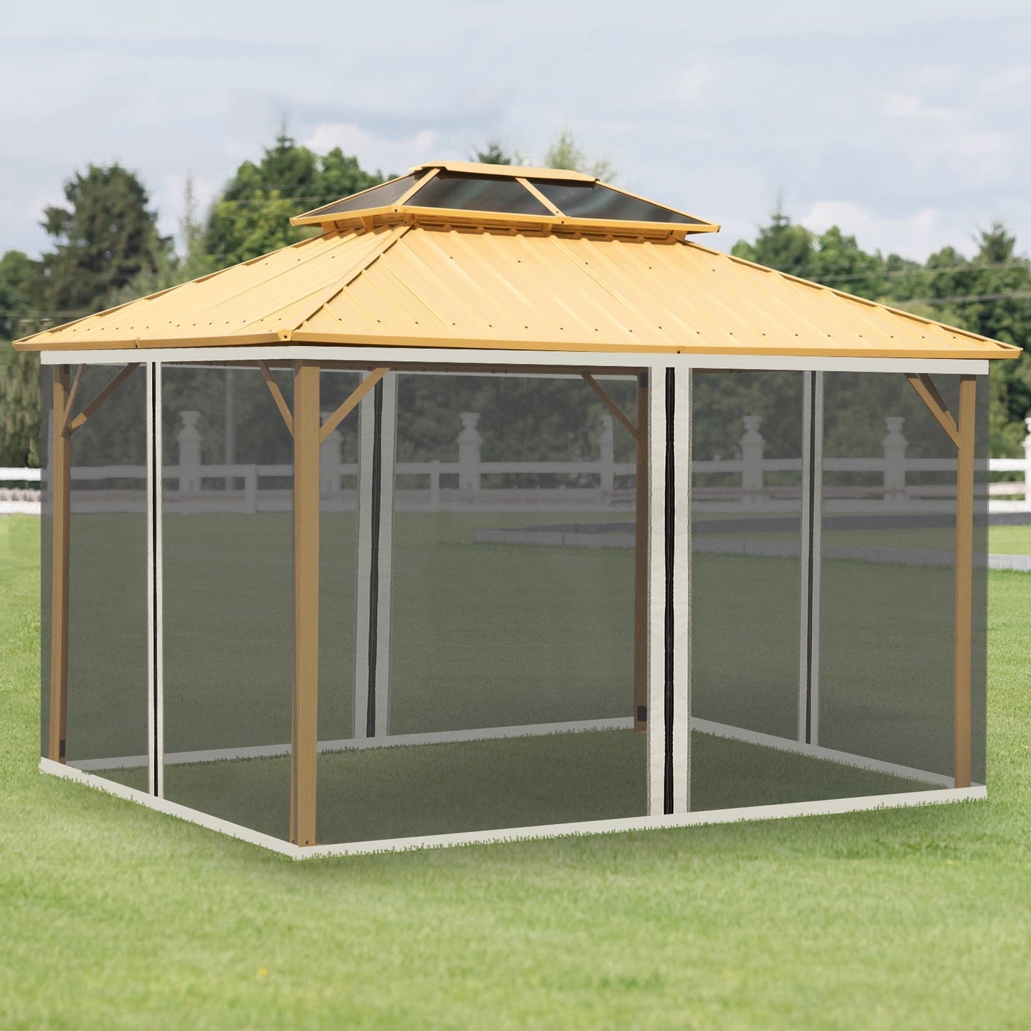 Outsunny Gazebo mosquito net 3x4m with hinges and rings, 352x207cm panels - Black/Beige - Borgè