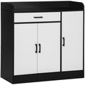 Modern Kitchen Cabinet in MDF with 2 lockers, 1 drawer and adjustable shelves, 90x40x90 cm, black and white - Borgè