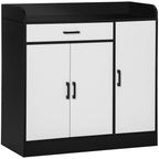 Modern Kitchen Cabinet in MDF with 2 lockers, 1 drawer and adjustable shelves, 90x40x90 cm, black and white - Borgè