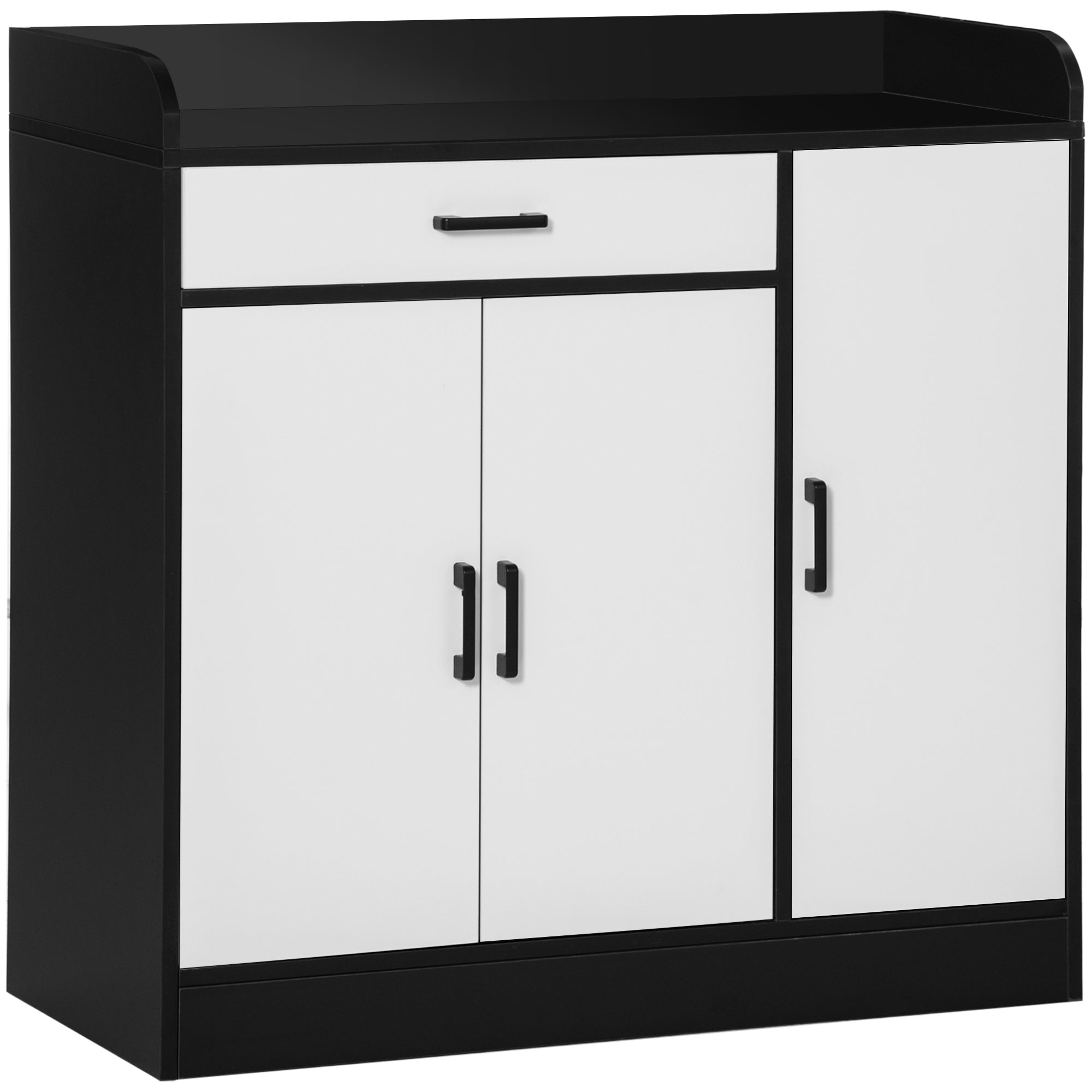 Modern Kitchen Cabinet in MDF with 2 lockers, 1 drawer and adjustable shelves, 90x40x90 cm, black and white - Borgè