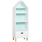 Bookcase Toy Storage Shelf for Children's and Teens' Bedrooms, 1 Drawer and 4 Shelves, White and Blue 50x30x142cm - Borgè