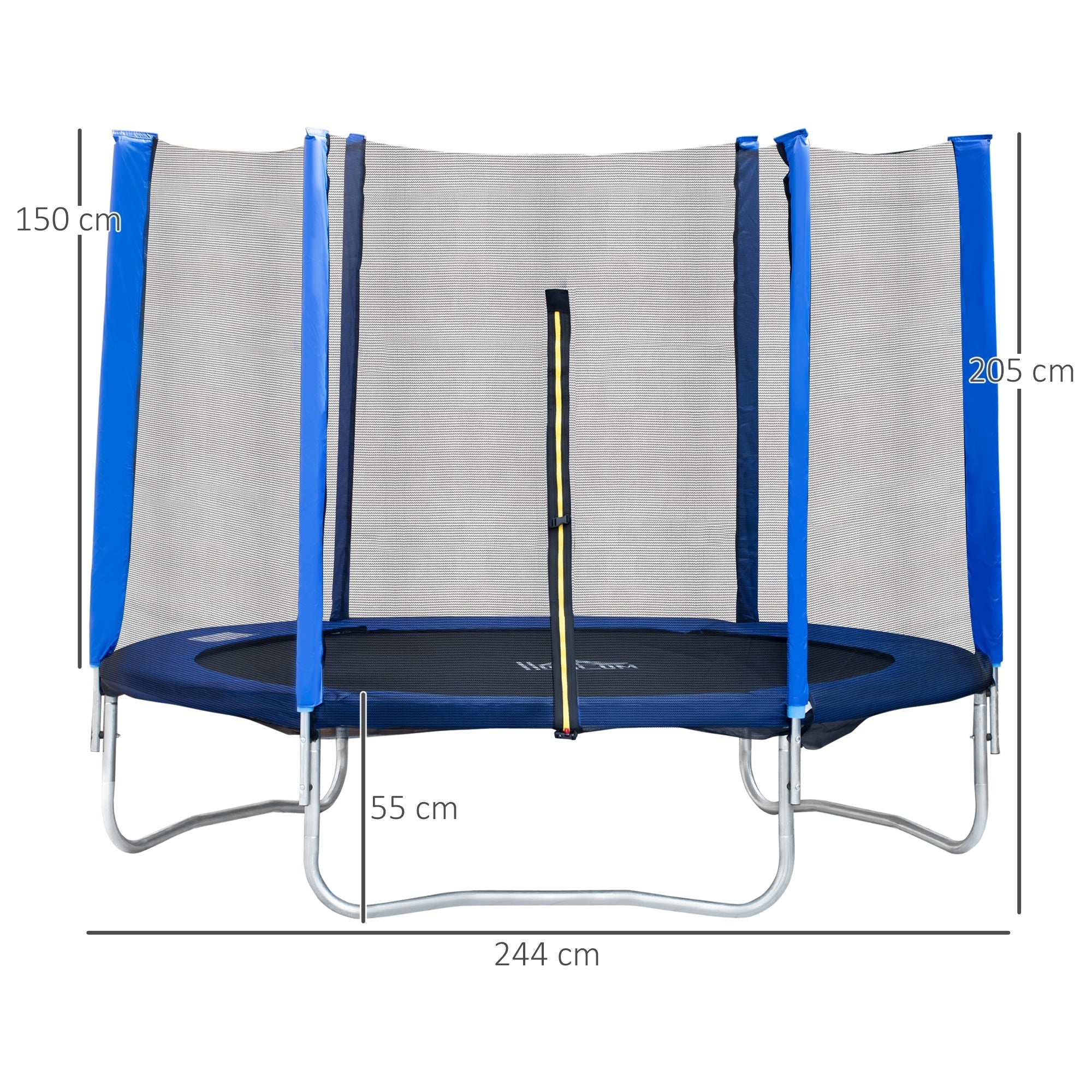 Homcom External elastic trampoline with safety network and padded poles for adults and children, 244x244x205cm - Borgè
