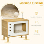 Chipboard Cat House in the Shape of a TV with Cushion and Toy Ball, 50x28x43 cm - Borge' Group Limited