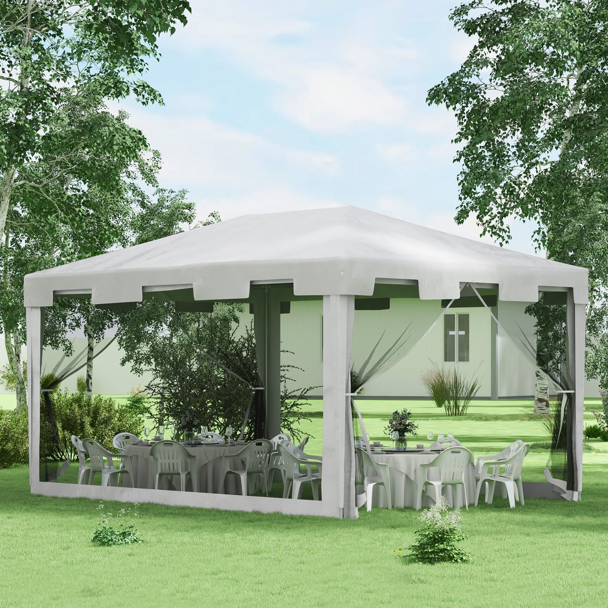 Outsunny Garden Gazebo 4x3 m folding with mosquito net and 2 inputs, in metal and PE, black and white - Borgè