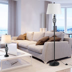 set 3 pieces: 1 ground lamp and 2 metal table lamps, vintage design, E27 bulbs, black and white - Borgè