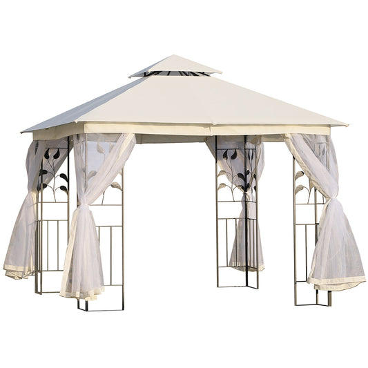 Outsunny outdoor gazebo or 3x3m garden with mosquito net, steel frame and double roof, white - Borgè