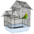 Metal Bird Cage with Handle, Removable Tray, Pegs and Swing, 39x33x47cm, White - Borge' Group Limited