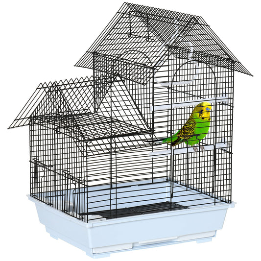 PAWHUT Metal bird cage with handle, removable tray, pegs and swing, 39x33x47cm, white - Borgè