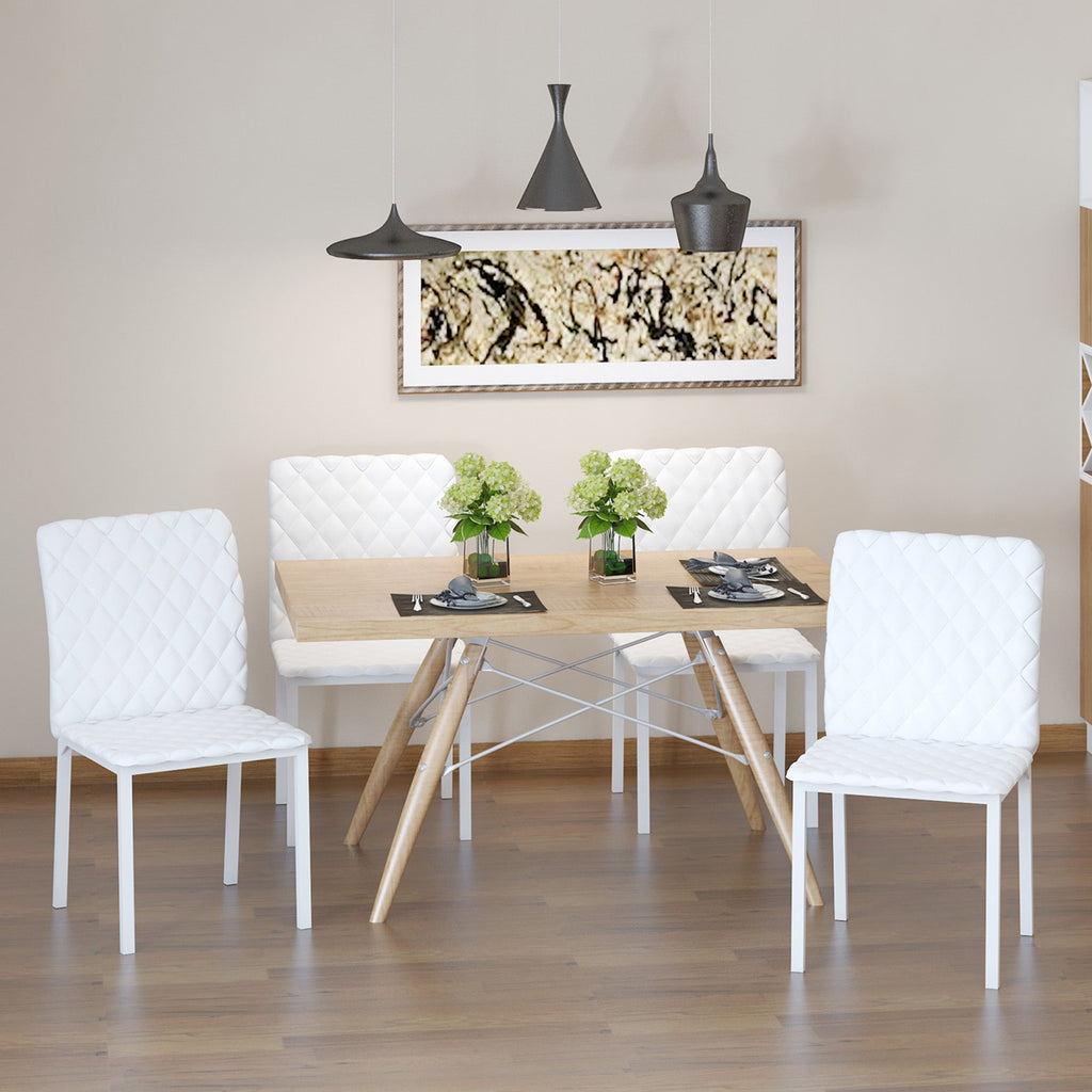 set 4 padded chairs for dining room with skilled coating, 41x50x91cm - white - Borgè