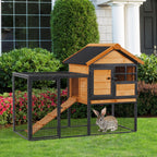 Rabbit Cage with House, Ramp and Open Area, Light Yellow Wooden and Metal Rabbit Hutch, 122x63x92cm - Borge' Group Limited