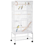 Bird Cage in Steel and PP with Perches, Toys, Food Containers and Tray, 83x53x180 cm, White - Borge' Group Limited