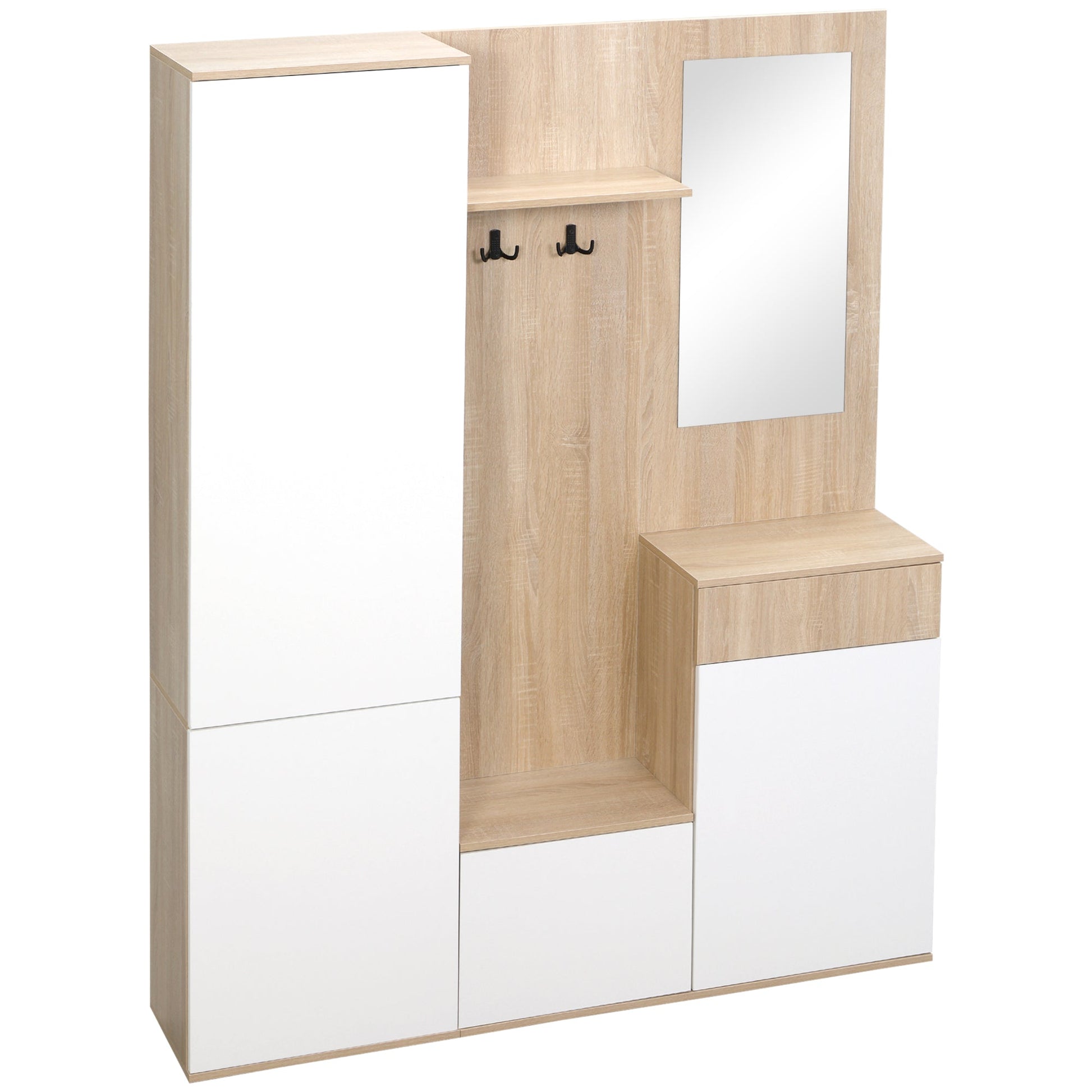 input mobile 4 in 1 in chipboard with mirror, hooks and adjustable interior shelves, 145x29x184 cm - Borgè