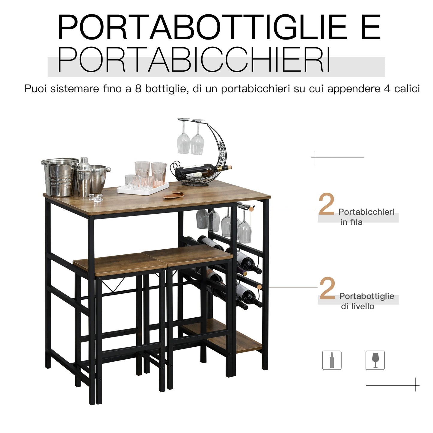 set table with 2 tall stools from bar holder and industrial -style holder and holders - Borgè