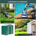 Garden Shed Tool Shed in Sheet Metal with Sliding Doors, 213x130x185cm, Green - Borge' Group Limited